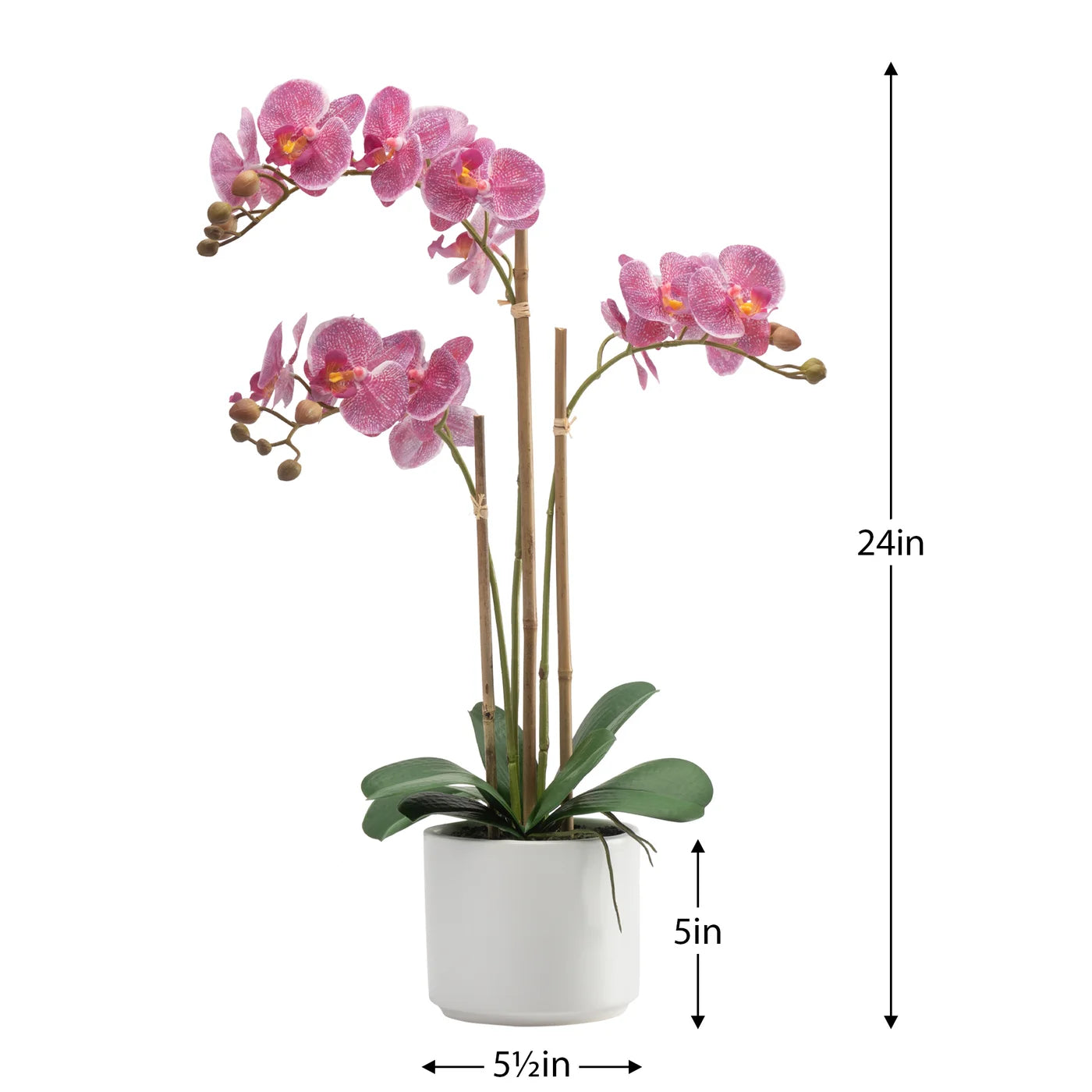 Ava Faux Potted 24 Inch Tall Triple Stem Orchid - Pink