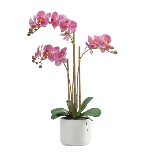 Ava Faux Potted 24 Inch Tall Triple Stem Orchid - Pink