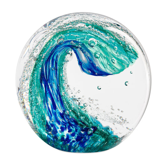 Glass Orb 3 Inch Handcrafted Paperweight Decor – Blue Wave