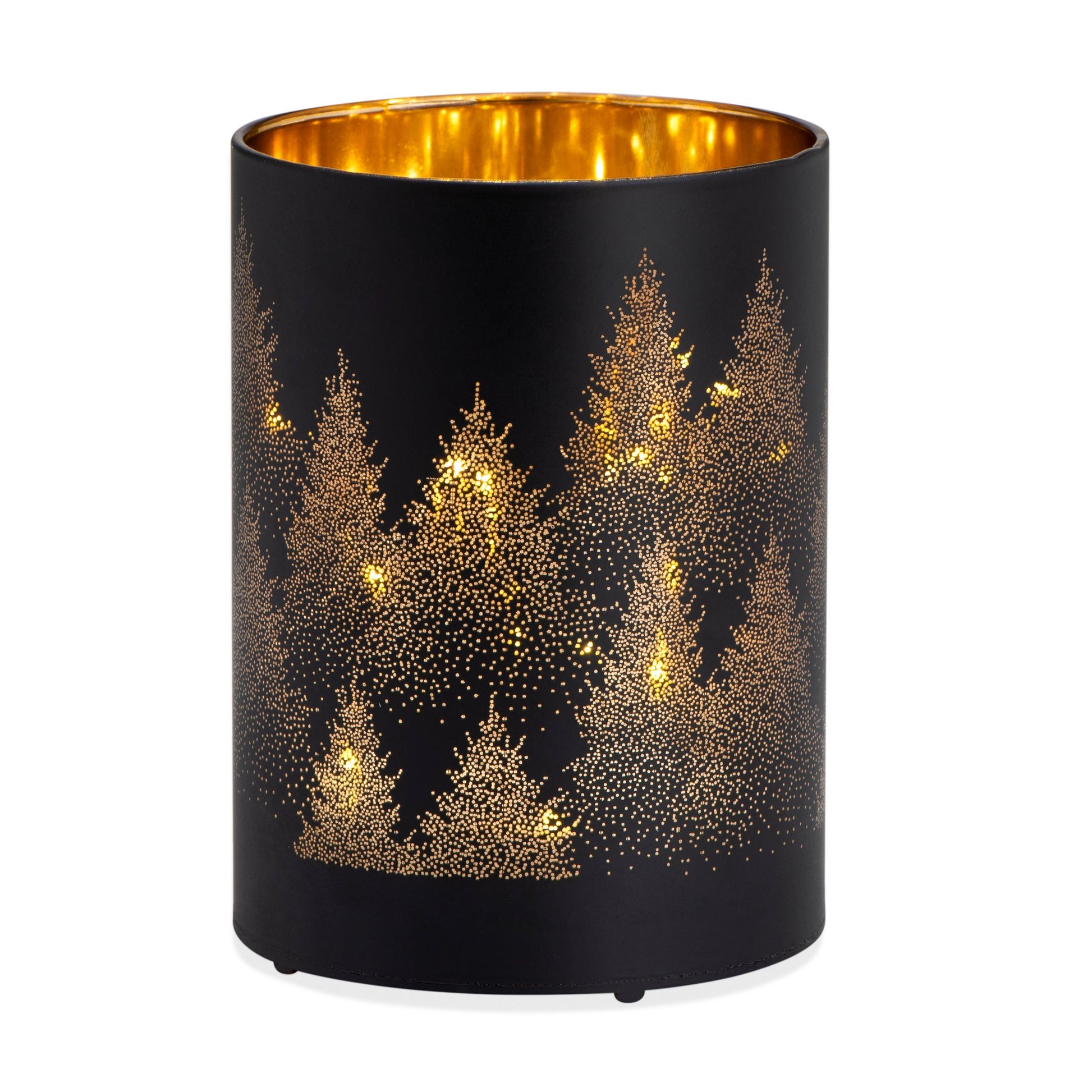 Silhouette Tree Design Glass LED Hurricane Lamp - 3.5x5 Inch - Black