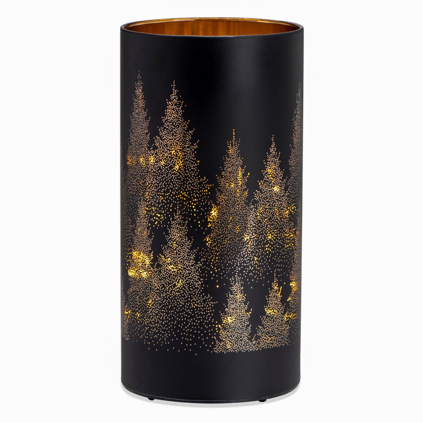 Silhouette Tree Design Glass LED Hurricane Lamp - 4x8 Inch - Black