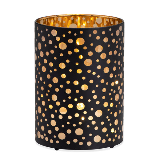 Silhouette Dot Design Black Glass LED Hurricane Lamp - 3.5x5 Inch