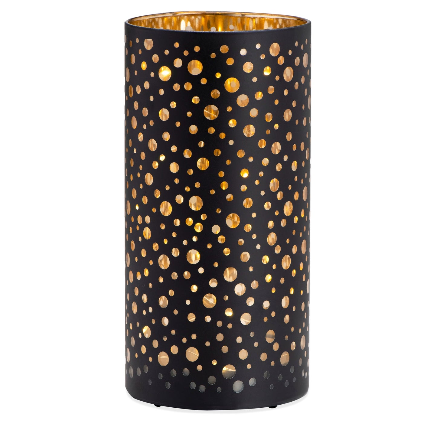 Silhouette Dot Design Black Glass LED Hurricane Lamp - 4x8 Inch