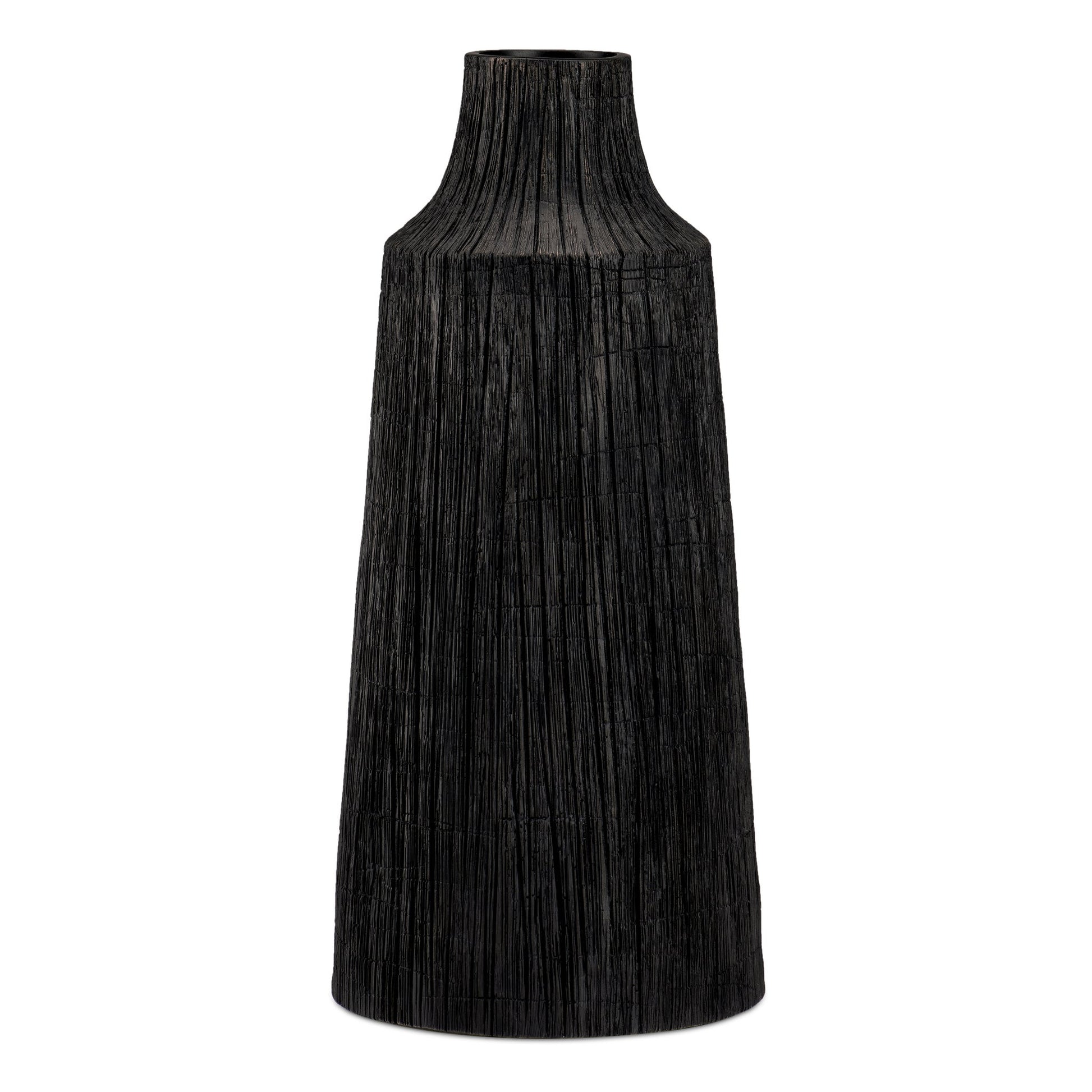 Petra Etched Line 16 Inch Tall Resin Vase - Black