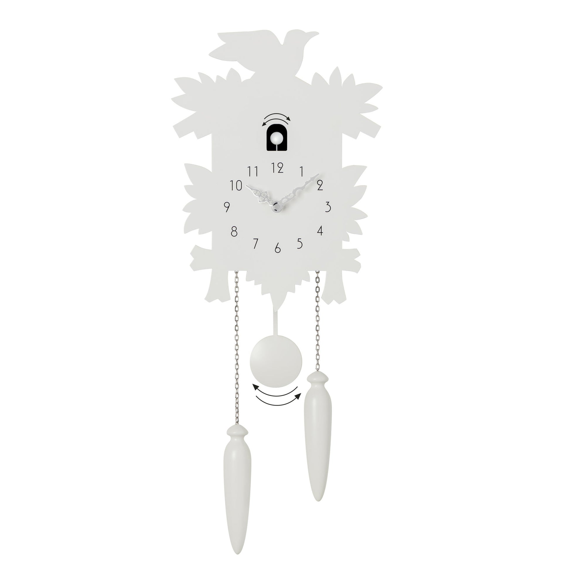 Modern Motion 23 Inch Tall Cuckoo Clock with Removable Pendulum - White