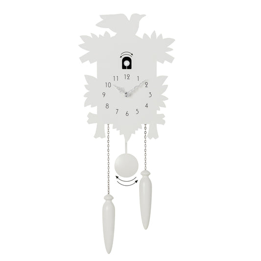 Modern Motion 23 Inch Tall Cuckoo Clock with Removable Pendulum - White