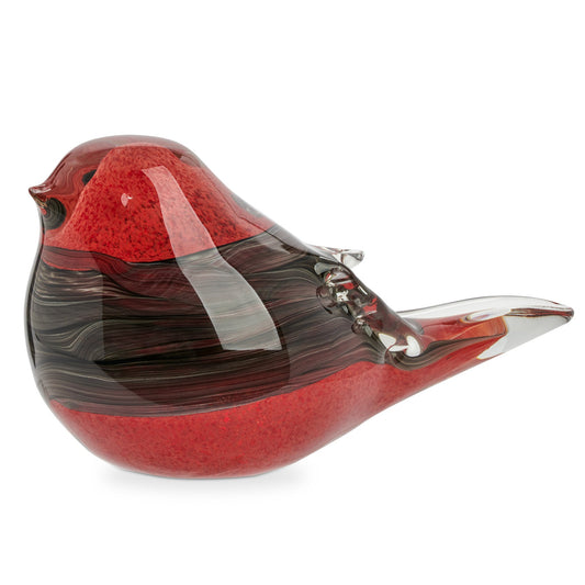 Glass Bird 4 Inch Tall Handcrafted Paperweight Decor – Red/Black