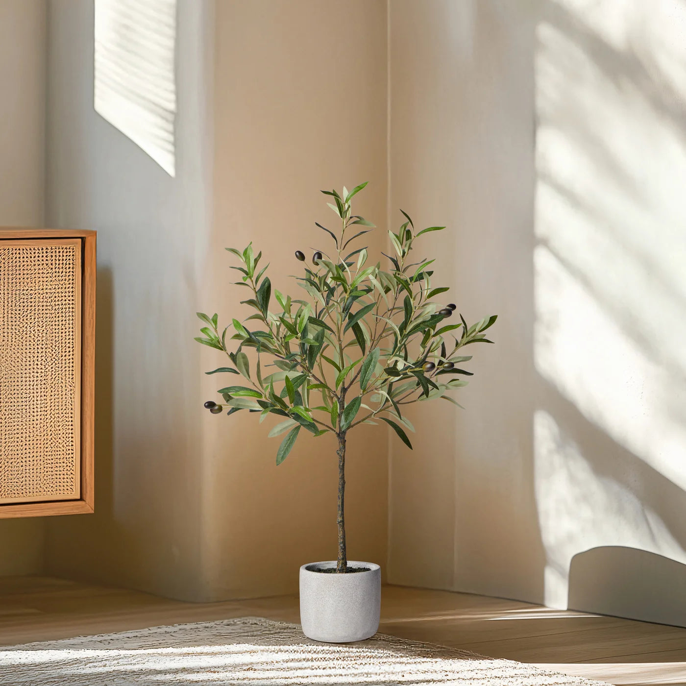 Olive Tree 28 Inch Tall Cement Potted Faux Plant