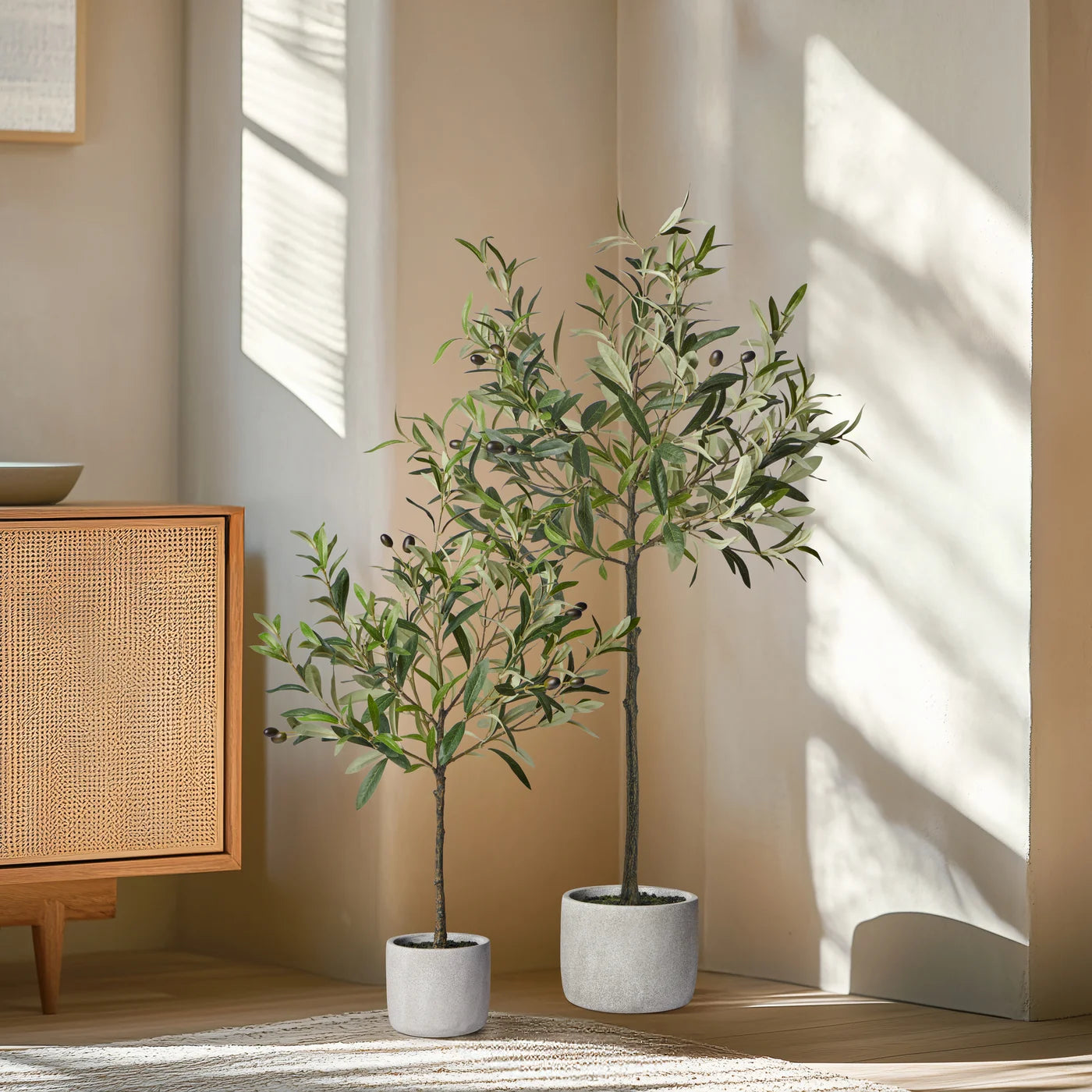 Olive Tree 28 Inch Tall Cement Potted Faux Plant