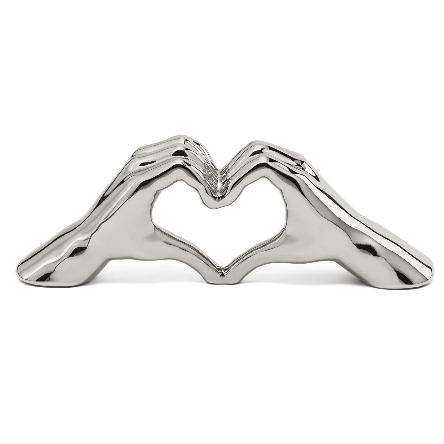 Love Gesture Hand 12 Inch Length Ceramic Decor Sculpture - Silver Heart