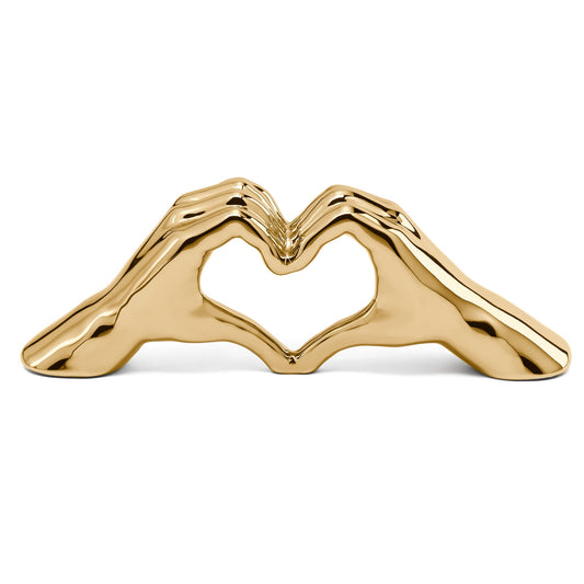 Love Gesture Hand 12 Inch Length Ceramic Decor Sculpture - Gold Heart