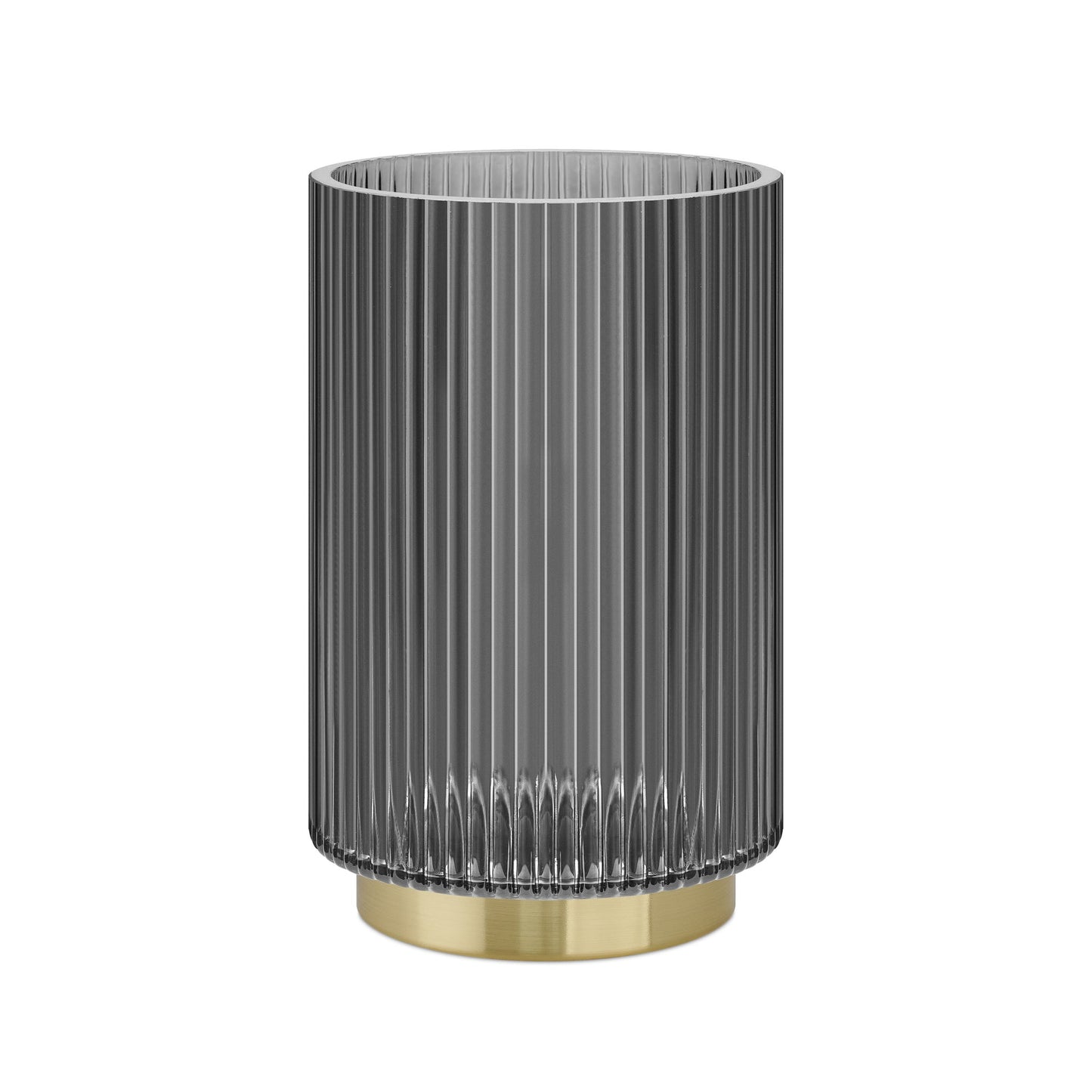 Adele Gold Base Glass Cylinder Vase - 7.5 Inch Tall - Smoke