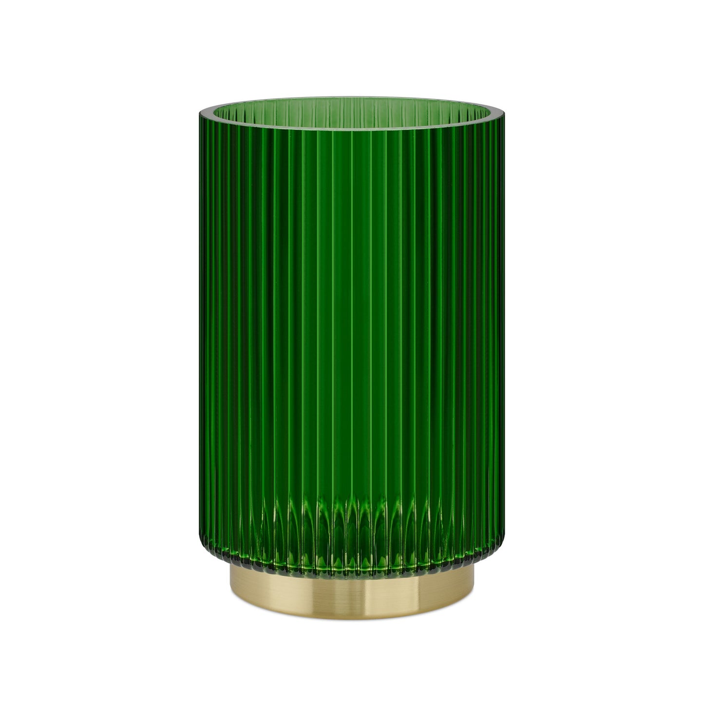 Adele Gold Base Glass Cylinder Vase - 7.5 Inch Tall - Green