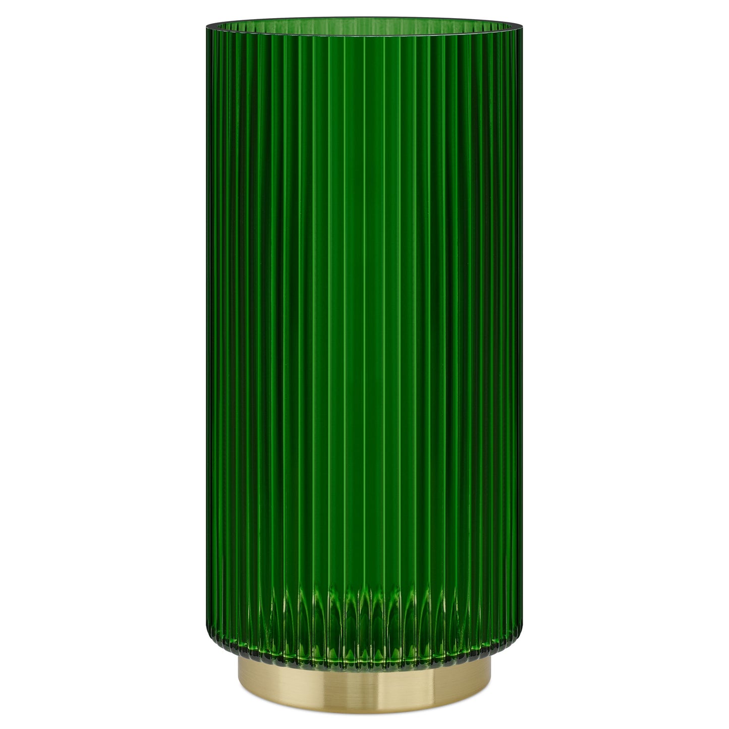 Adele Gold Base Glass Cylinder Vase - 10 Inch Tall - Green