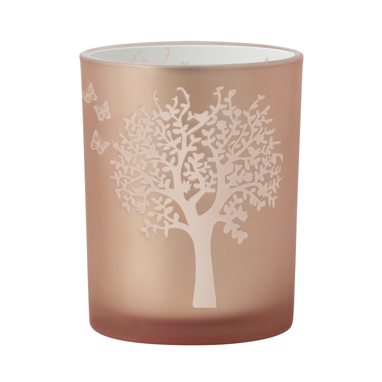 Butterfly Tree Silhouette Pink 4x5 Glass Hurricane Vase