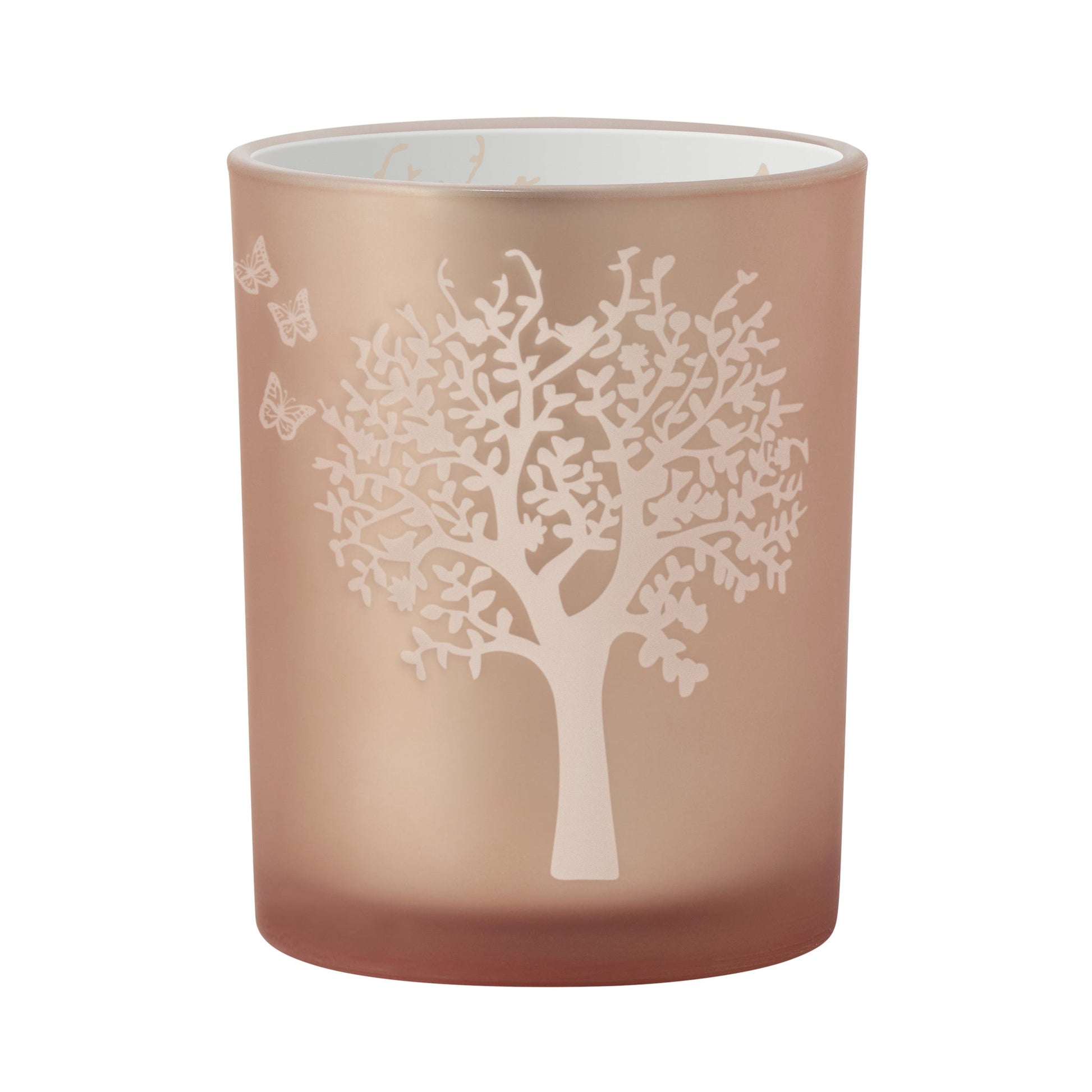 Butterfly Tree Silhouette Pink 4x5 Glass Hurricane Vase