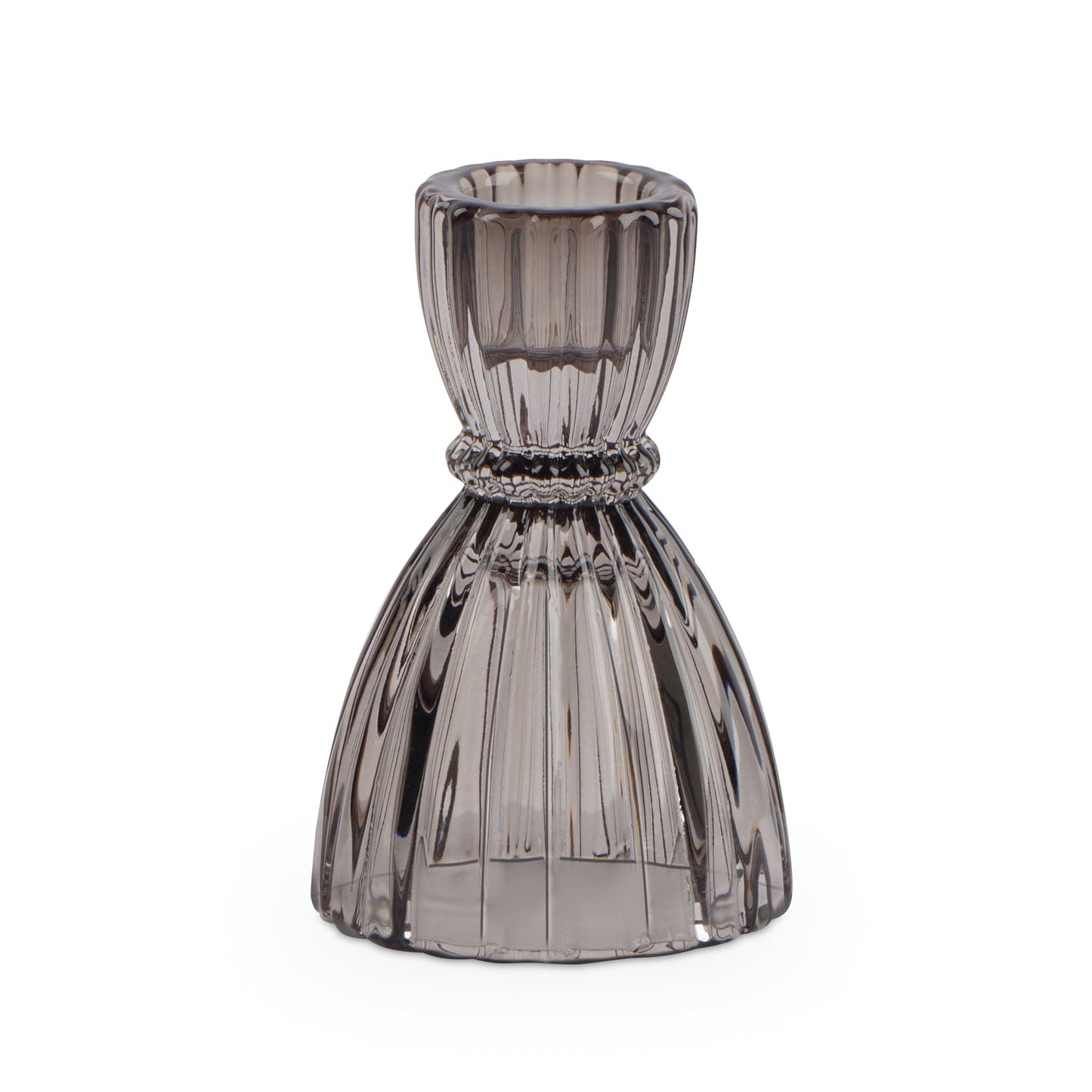 Olivia Faceted Glass 3.5 Inch Tall Taper Candle Holder - Smoke