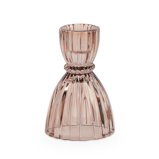 Olivia Faceted Glass 3.5 Inch Tall Taper Candle Holder - Champagne