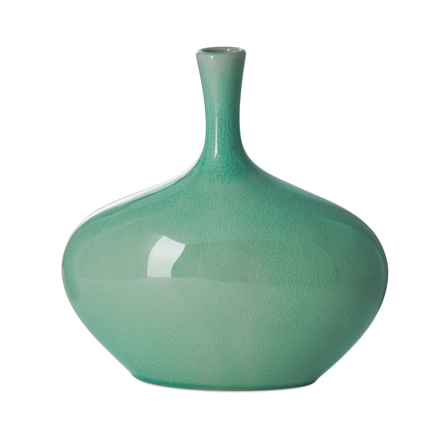 Lilo Ceramic Wide Vase - 8.25 Inch Tall - Celadon Crackle