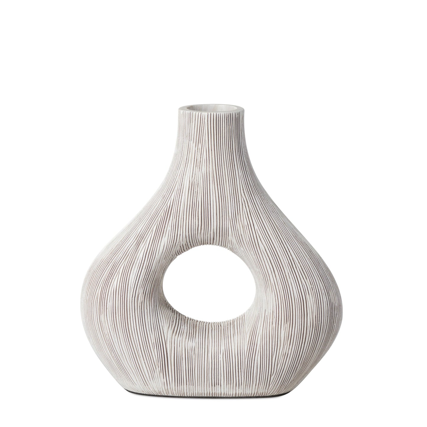 Alma Etched Patina Wide Donut Resin Vase - 9 Inch Tall - White