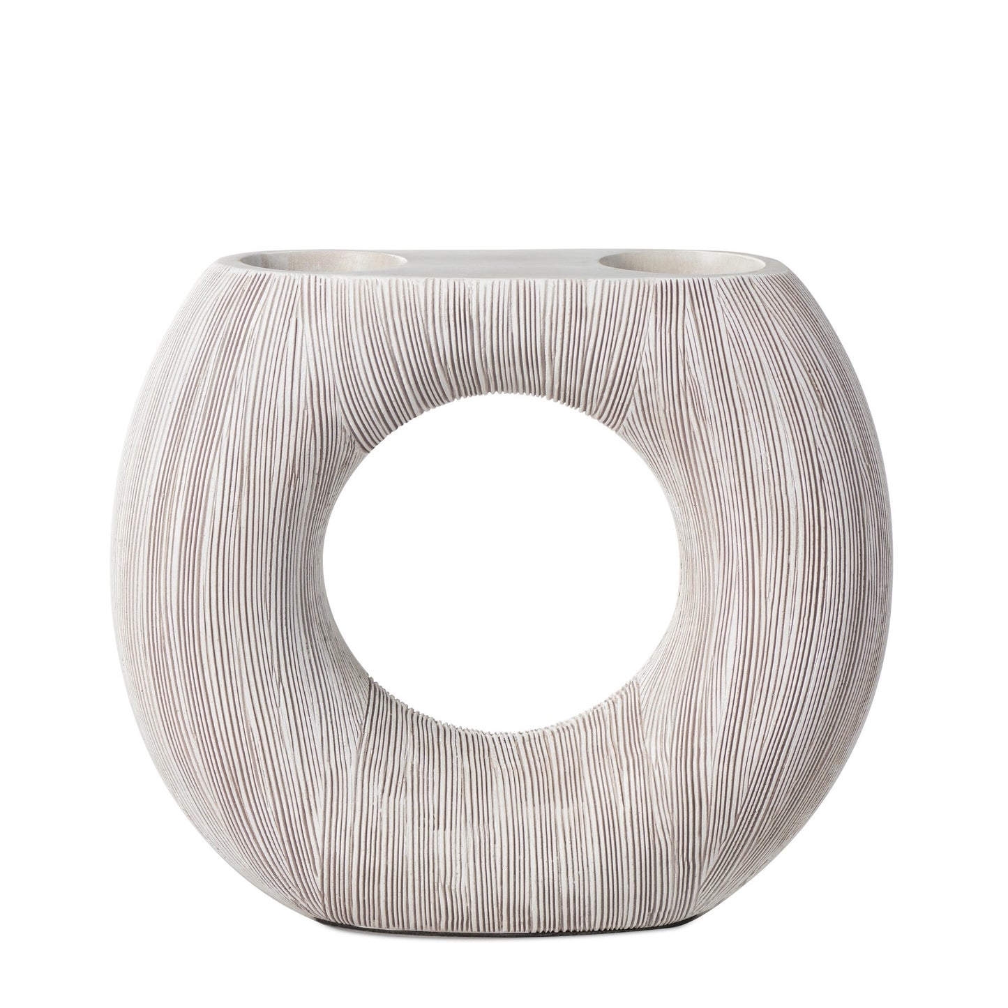 Alma Etched Patina Resin Round Donut Vase - 9 Inch Tall - White