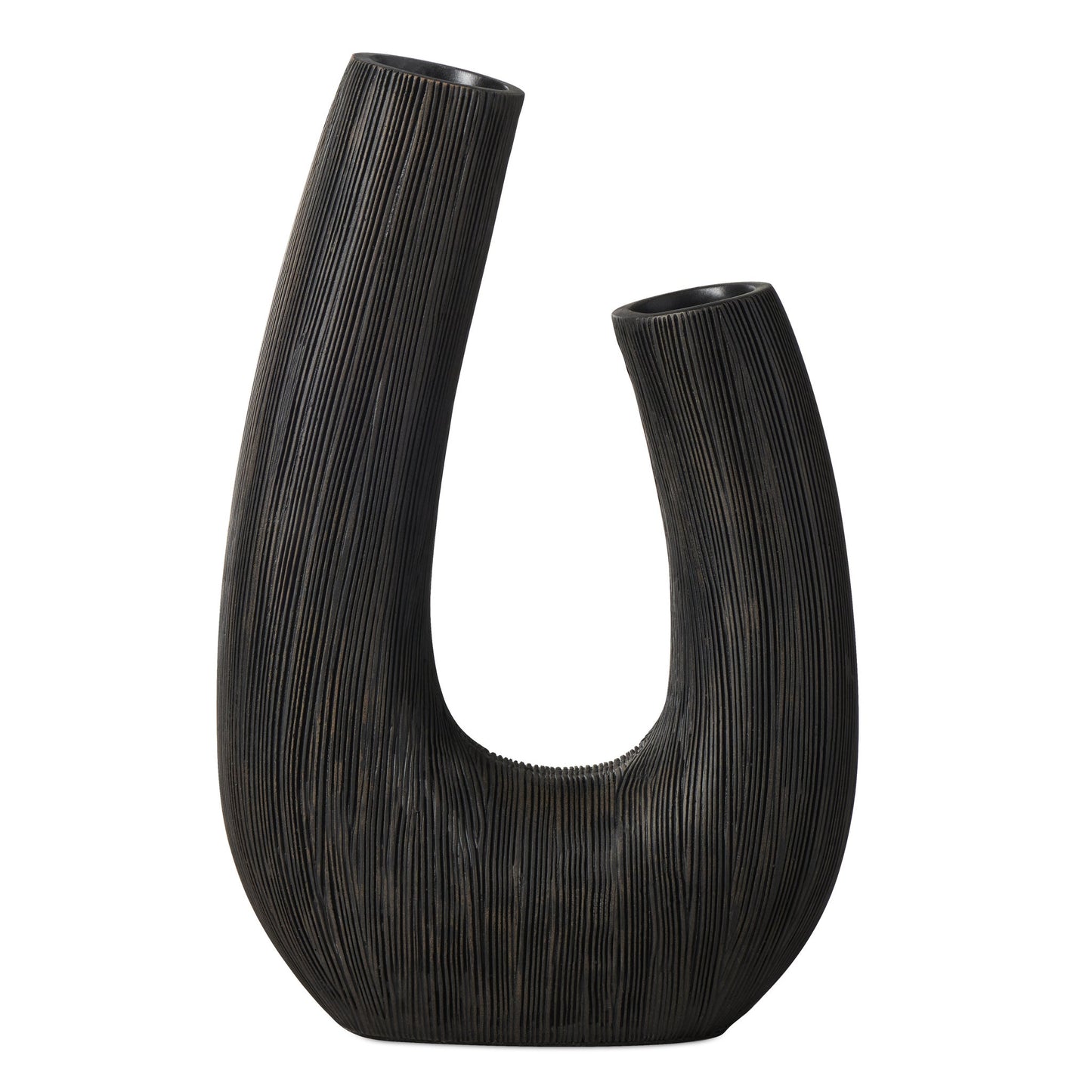 Alma Etched Patina Resin Horn Vase - 12 Inch Tall - Black
