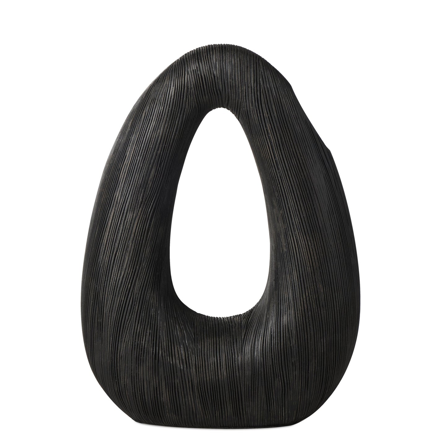 Alma Etched Patina Resin Tall Donut Vase - 11.5 Inch Tall - Black