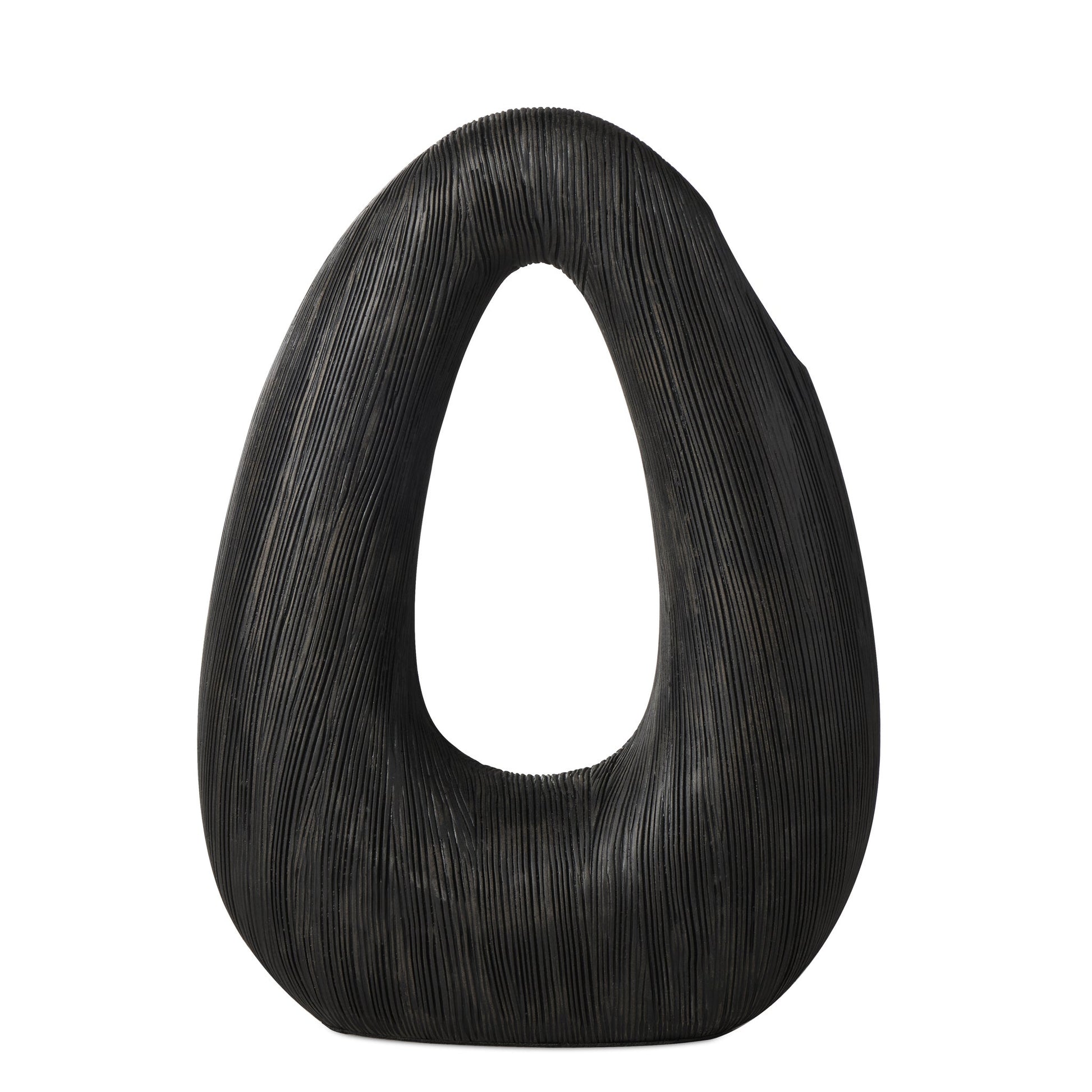 Alma Etched Patina Resin Tall Donut Vase - 11.5 Inch Tall - Black
