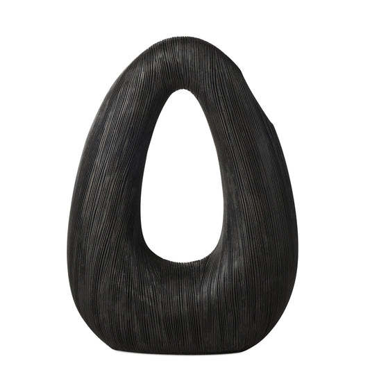 Alma Etched Patina Resin Tall Donut Vase - 11.5 Inch Tall - Black