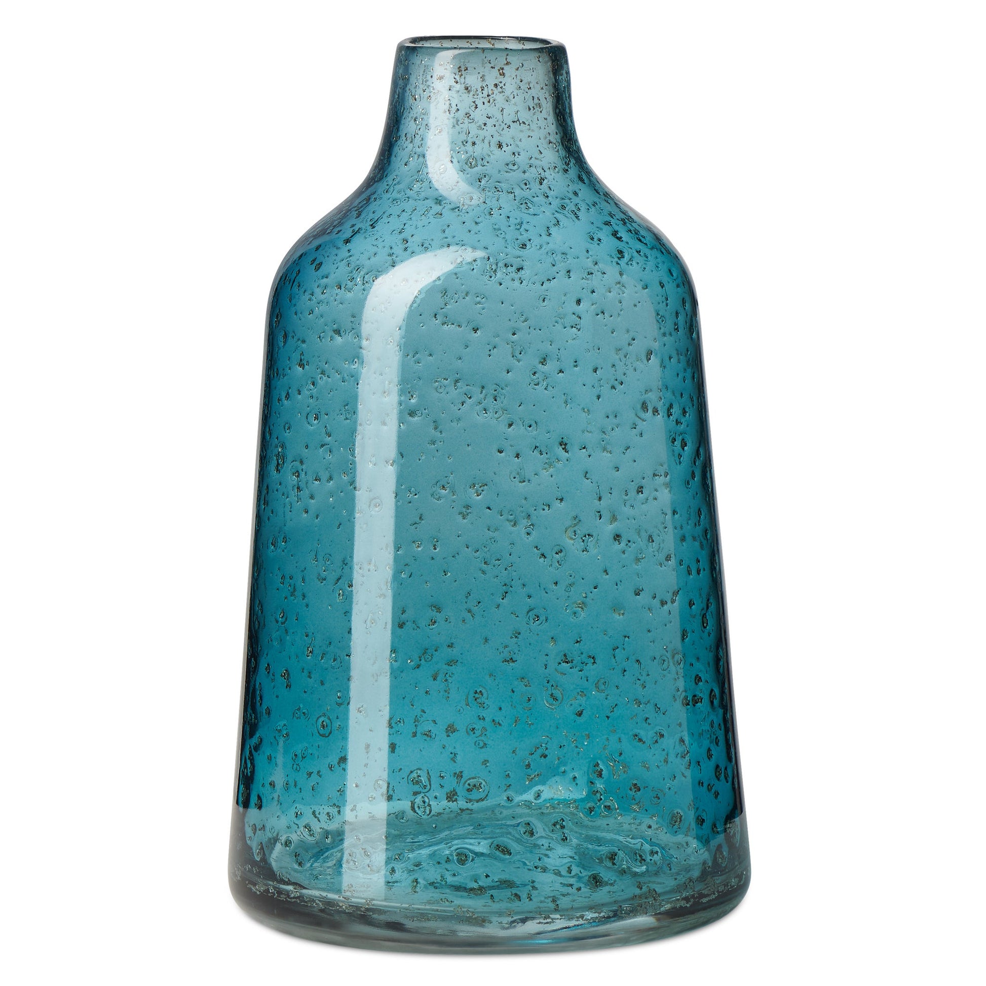 Marina Tapered Gold Bubble Glass Vase - 10 Inch Tall - Blue