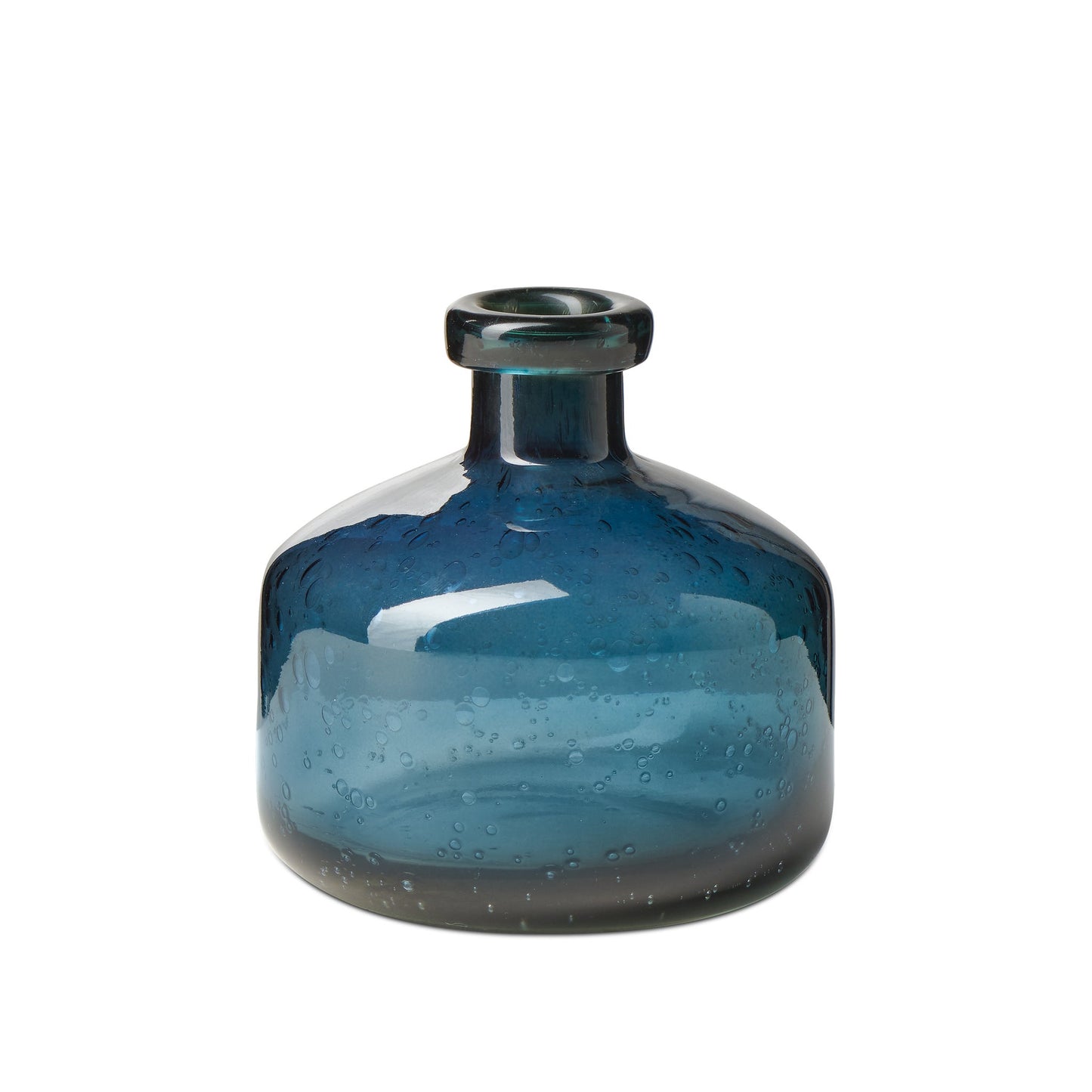 Tito Hand Blown Glass 5 Inch Tall Wide Bottle Vase - Blue
