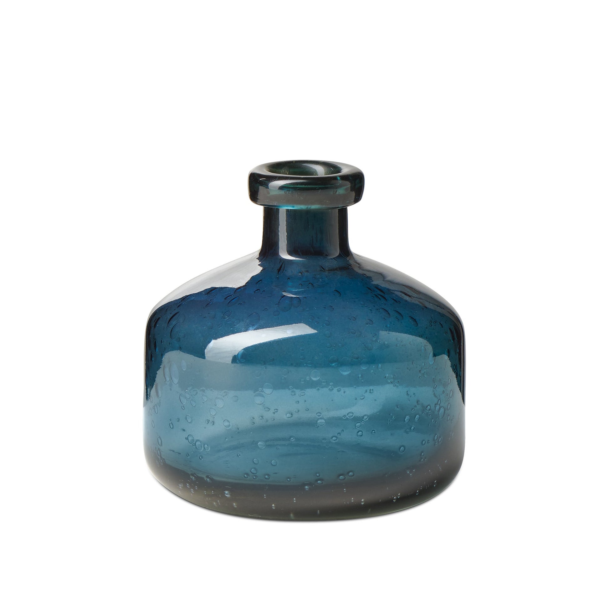 Tito Hand Blown Glass 5 Inch Tall Wide Bottle Vase - Blue