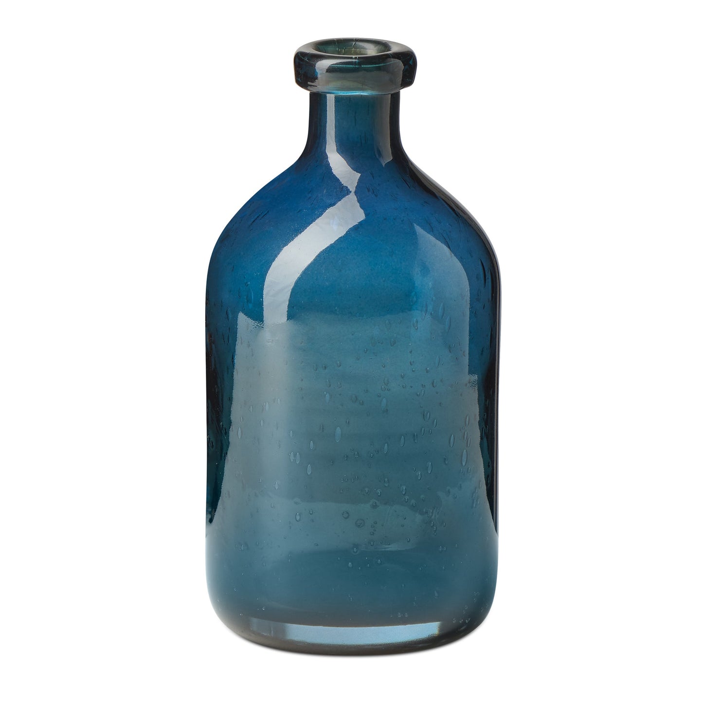 Tito Hand Blown Glass Bottle Vase - 8 Inch Tall - Blue