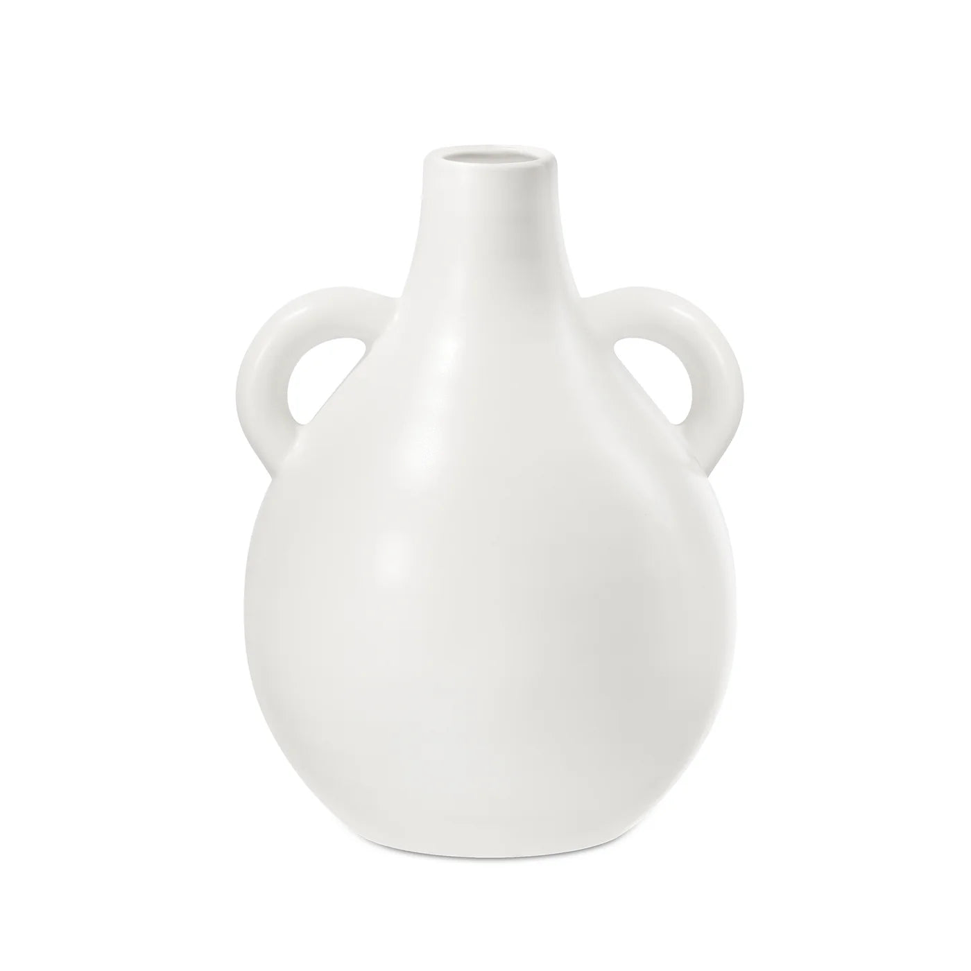 Capri Double Handle 7 Inch Tall Ceramic Teardrop Urn Vase - Matte White
