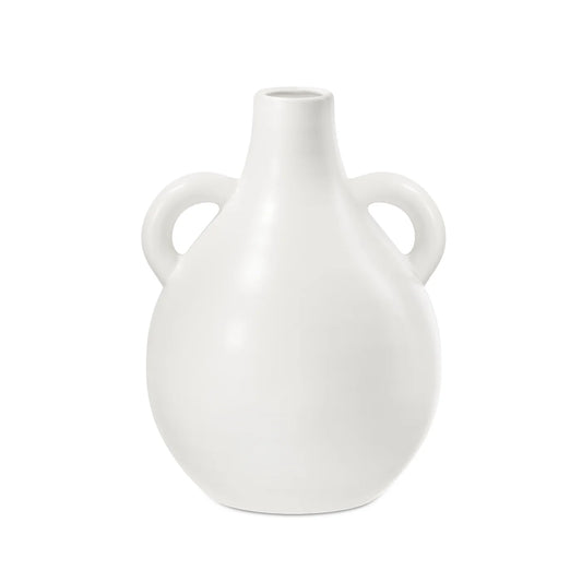 Capri Double Handle 7 Inch Tall Ceramic Teardrop Urn Vase - Matte White