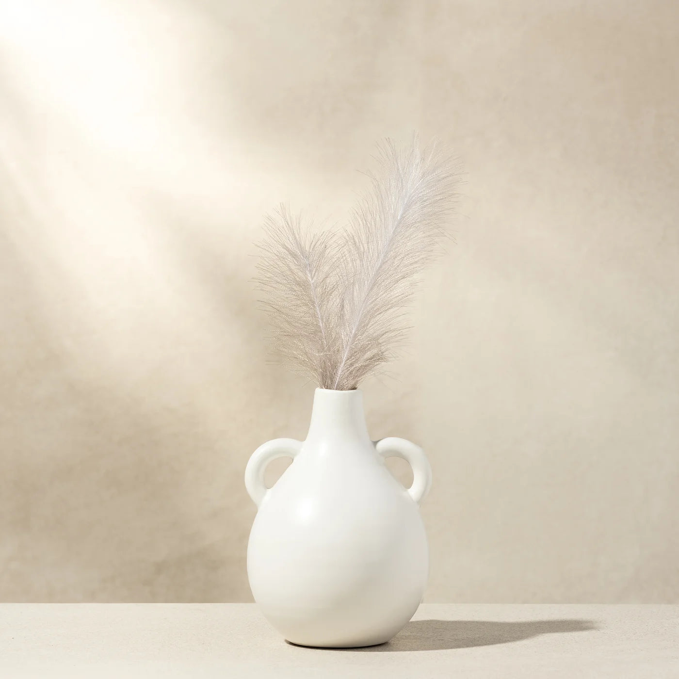 Capri Double Handle 7 Inch Tall Ceramic Teardrop Urn Vase - Matte White
