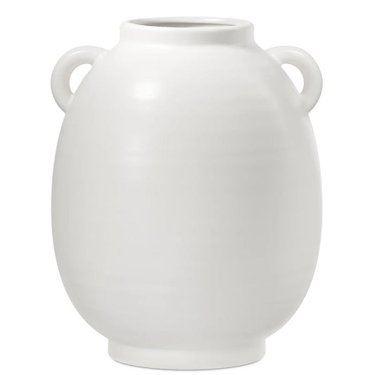 Capri Double Handle 9 Inch Tall Ceramic Oval Urn Vase - Matte White