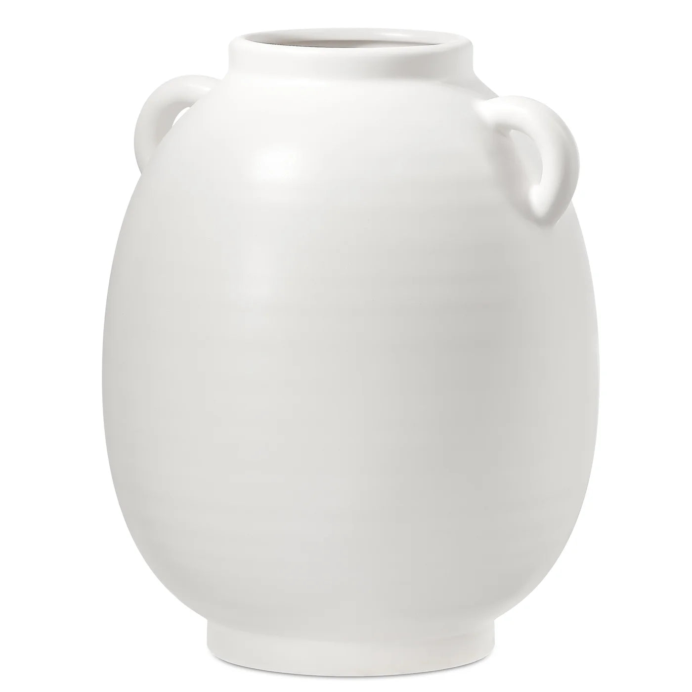 Capri Double Handle 9 Inch Tall Ceramic Oval Urn Vase - Matte White