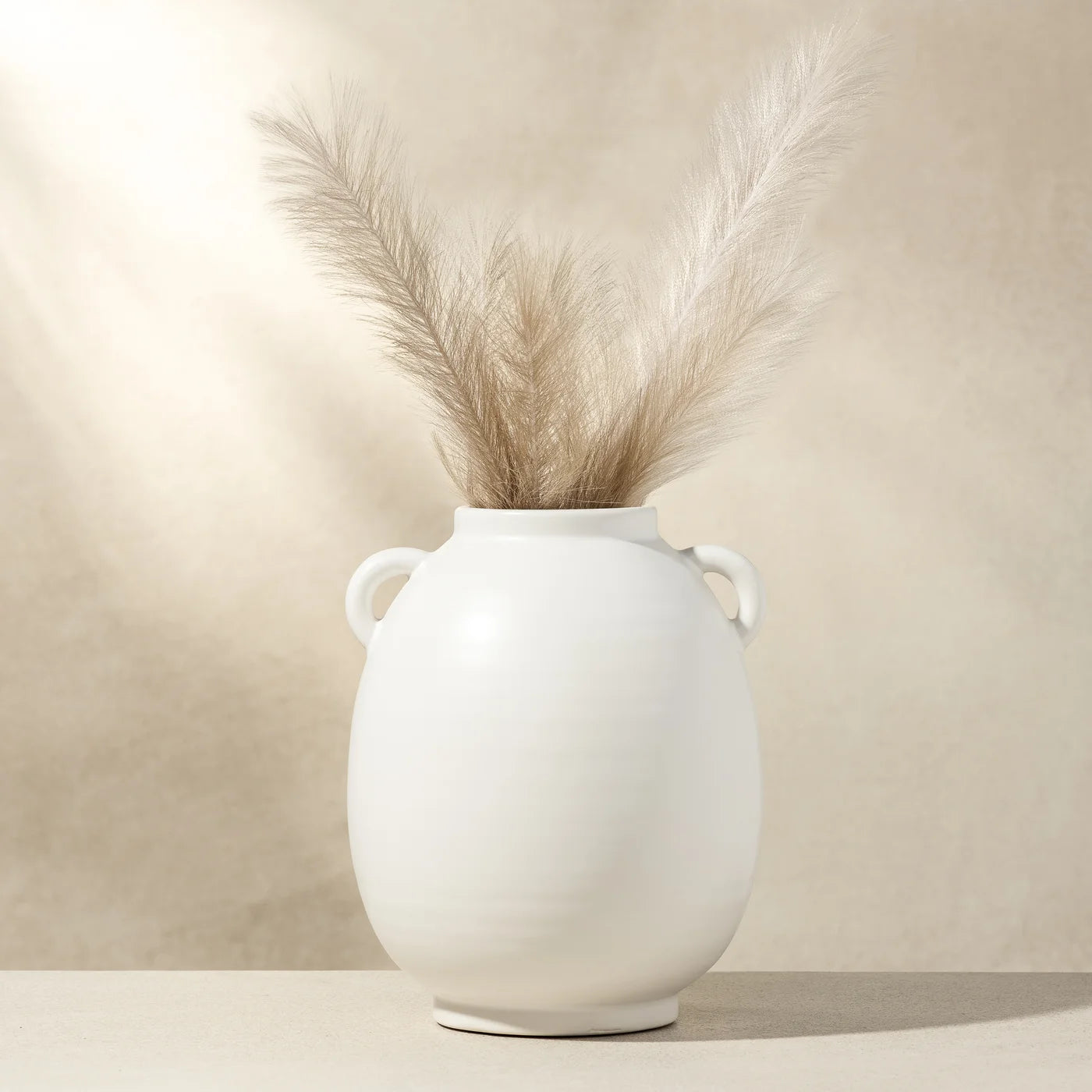 Capri Double Handle 9 Inch Tall Ceramic Oval Urn Vase - Matte White