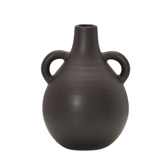 Capri Double Handle 7 Inch Tall Ceramic Teardrop Urn Vase - Matte Brown