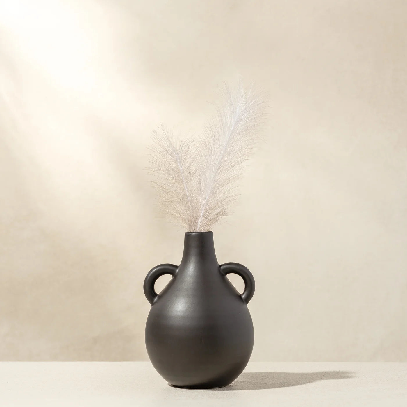 Capri Double Handle 7 Inch Tall Ceramic Teardrop Urn Vase - Matte Brown