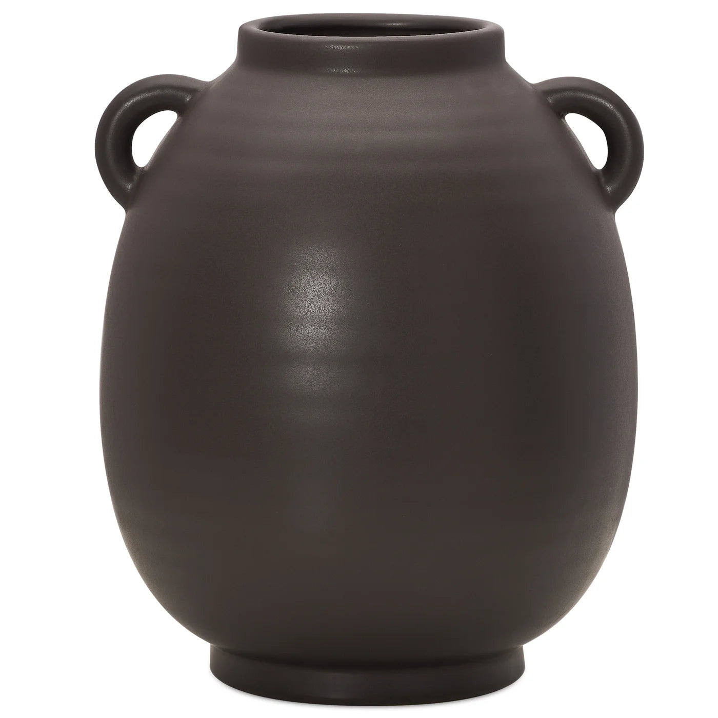 Capri Double Handle 9 Inch Tall Ceramic Oval Urn Vase - Matte Brown