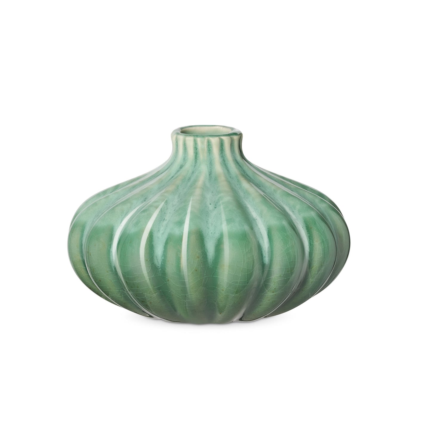 Allium Gourd Reactive Green Glaze Ceramic Vase - 3 Inch Tall