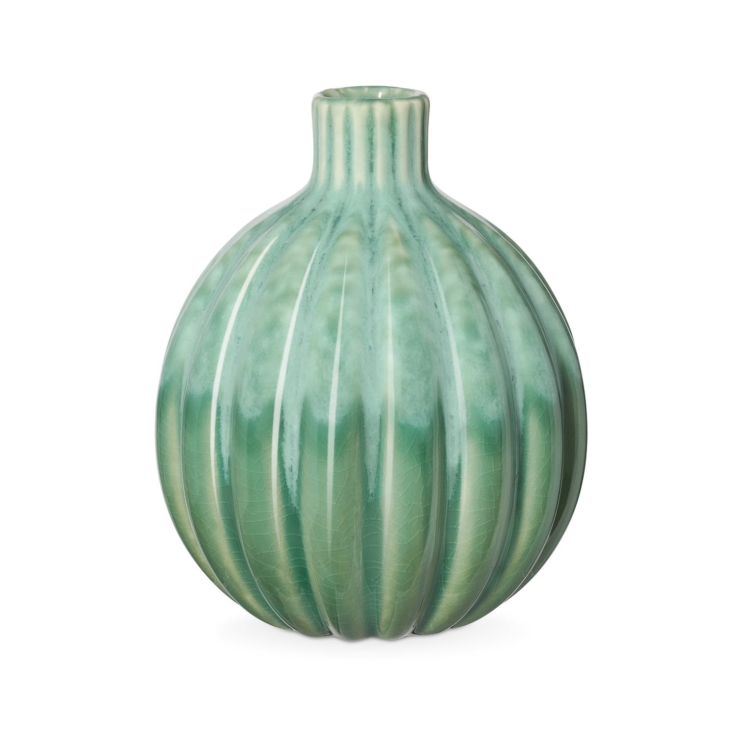 Allium Gourd Reactive Green Glaze Ceramic Vase - 5 Inch Tall