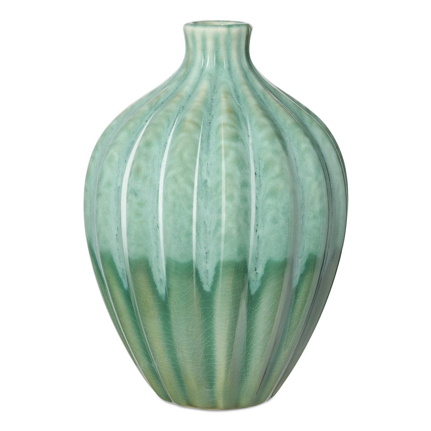 Allium Gourd Reactive Green Glaze Ceramic Vase - 6 Inch Tall