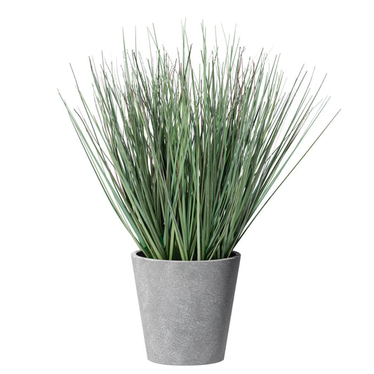 Onion Grass Artificial Faux Potted 16 Inch Tall Plant with Grey Round Pot