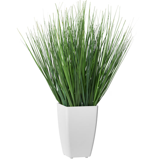 Onion Grass Artificial Faux Potted 17 Inch Tall Plant with White Square Pot