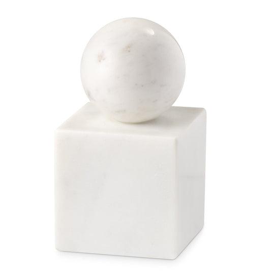 Marble Sphere Pillar 5.5 Inch Tall Natural White Decor Sculpture Bookend
