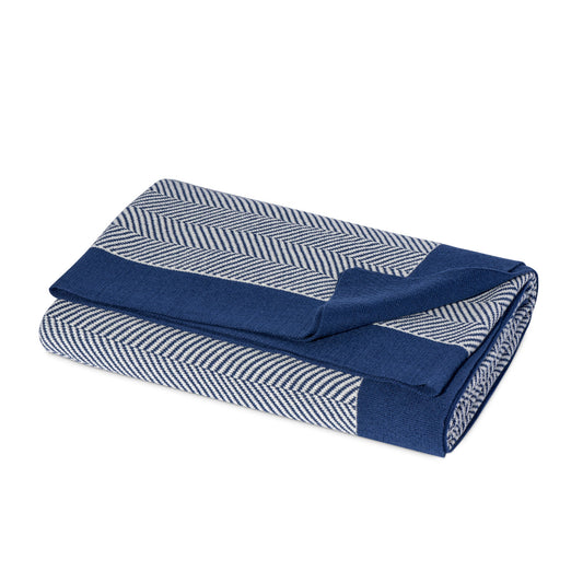 Herringbone Jacquard 50 x 60 Inch Cotton Throw - Navy