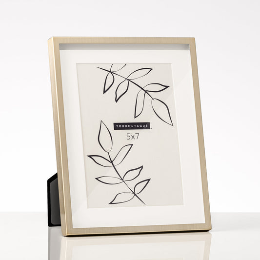 Satin Brushed Shadow Box 5x7 Inch Metal Photo Frame - Gold